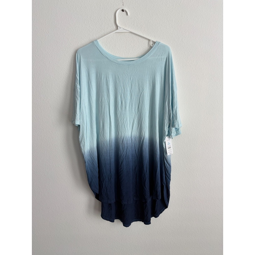 Time And Tru Tunic Tee Shirt Womens XL Dark Navy Dip Dye Crew Neck Relaxed Fit